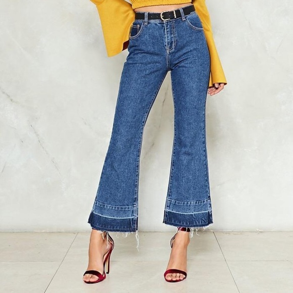 Frayed Medium Wash Flare Jeans